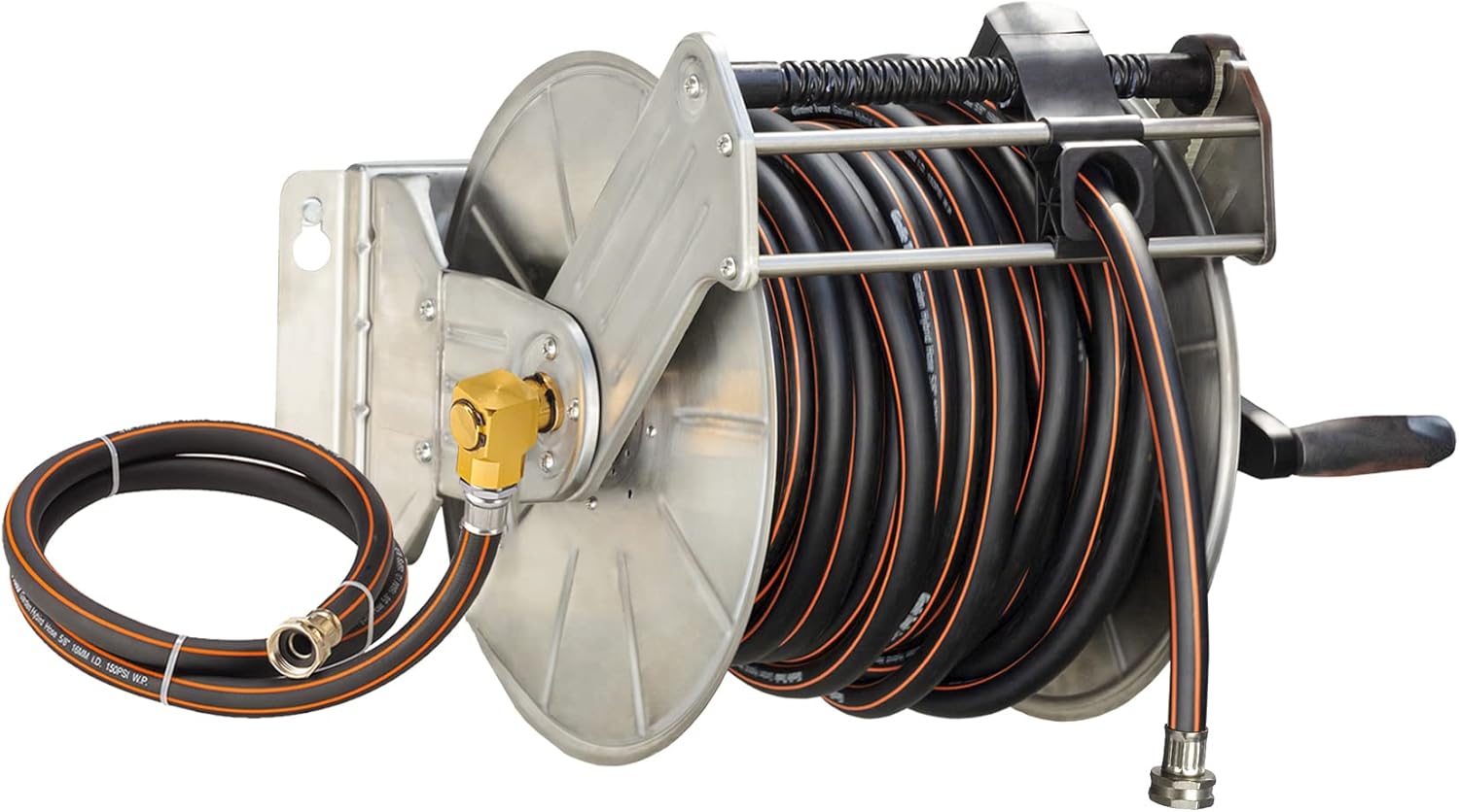 Giraffe Stainless Steel Garden Hose Reel with 5/8" x 100 ft Heavy Duty Hose, Wall/Floor Mounted Metal Water Hose Reel with Crank Handle