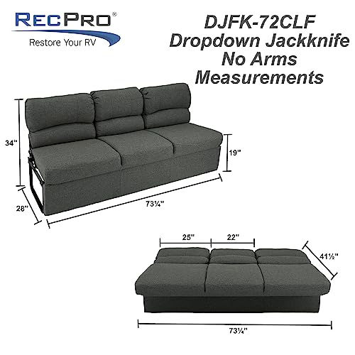 RecPro 72" RV Jackknife Sleeper Sofa with Drop-Down Console | Cloth Fabric | 2 Colors to Choose from | Furniture for RV and Camper (Fossil Cloth)