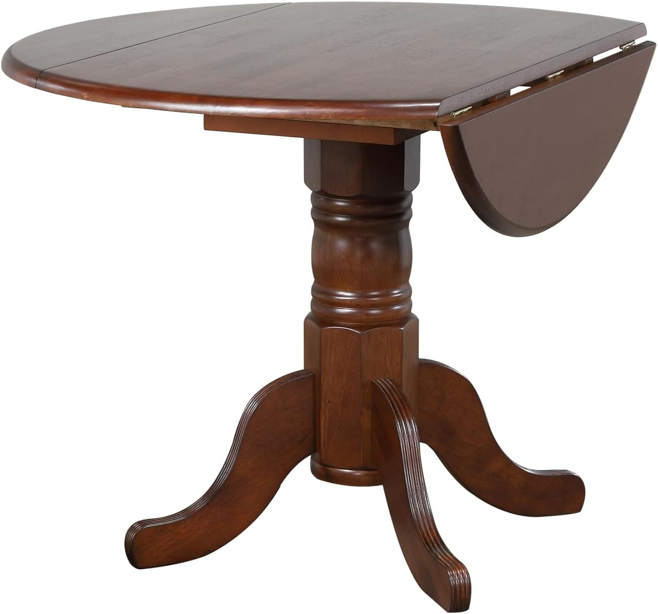Art Deco Dreams 3 Piece 42" Round Extendable Drop Leaf Dining Table Set, Chestnut Brown, Coastal Cool Chairs, Seats 4