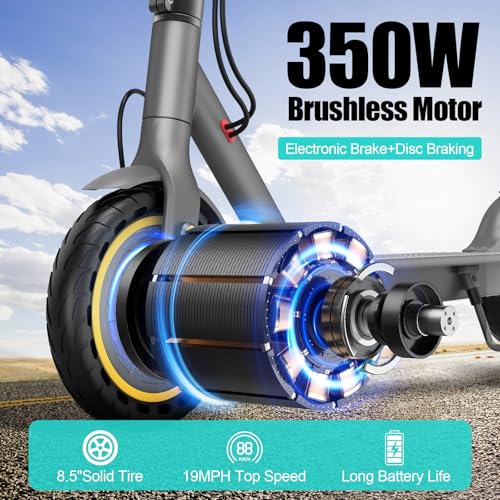 Electric Scooter Adults, Max 16 Mph & 10-15 Miles Range E-Scooter, Commuting Sport Scooter with APP Control, Powerful 350W 8.5" Solid Tires Foldable Electric Scooters (JS01-16mph-S)