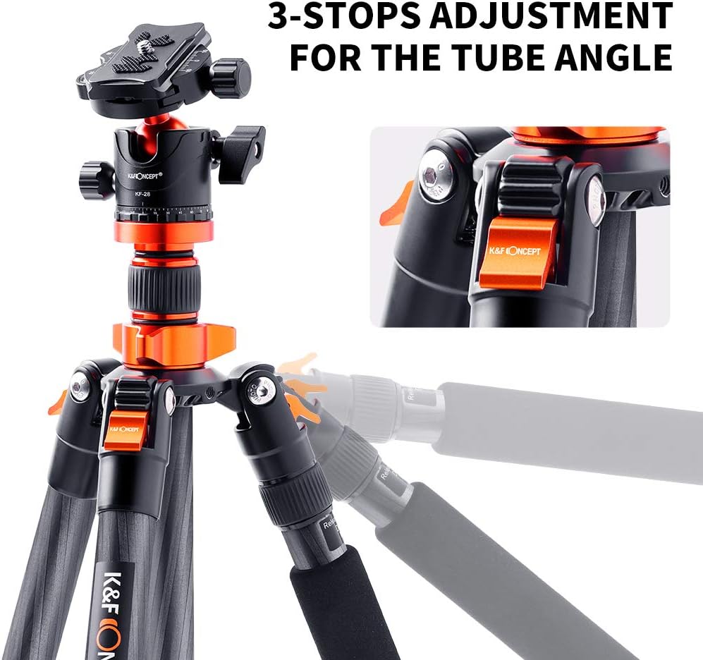 K&F Concept 68" Carbon Fiber Camera Tripod,Compact Tripods with Metal Ball Head,Quick Release Plate,Detachable Monopod 10KG Load for DSLR (SA255C1) D255C4+BH-28L 2-in-1 Quick Release Plate Kits