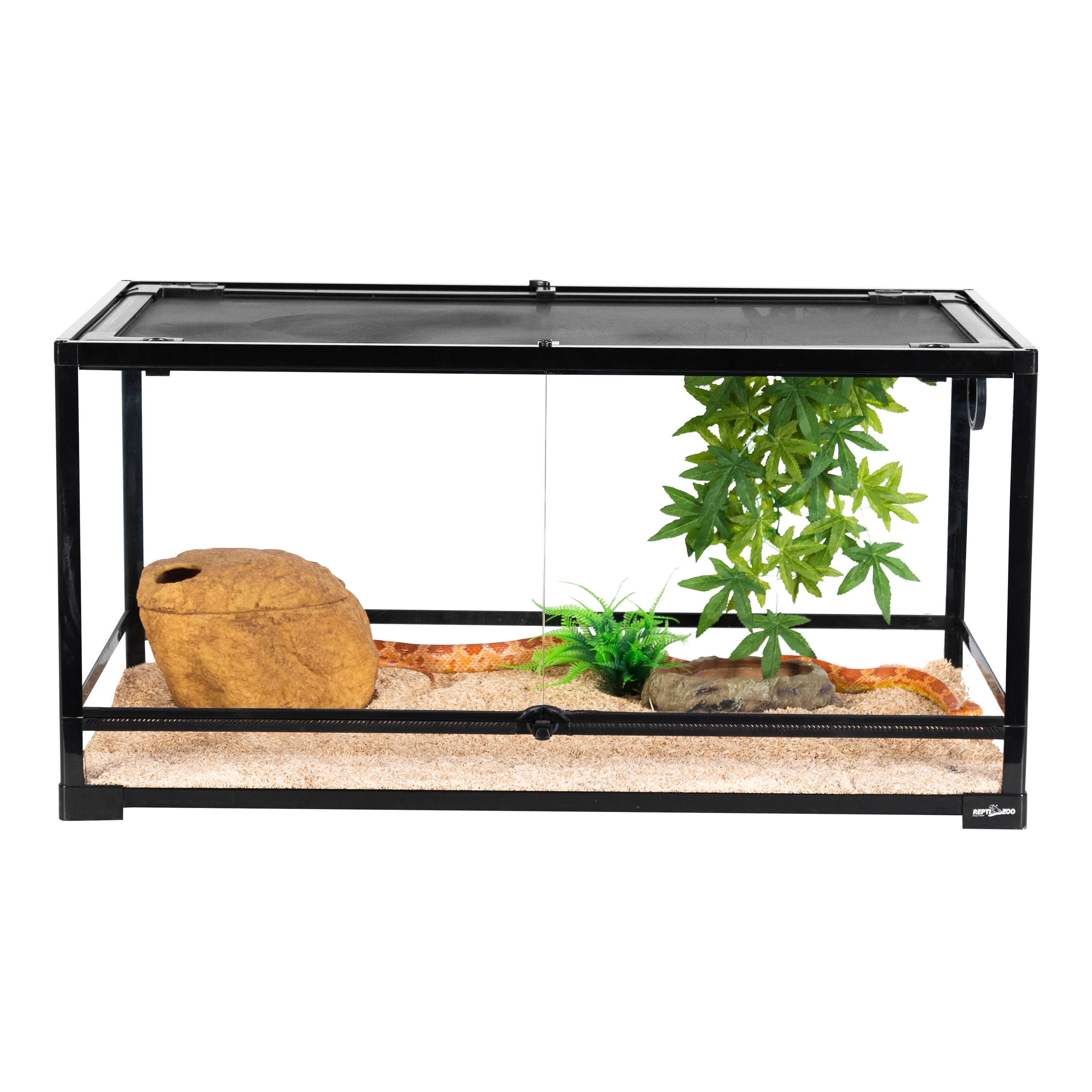 REPTI ZOO Glass Reptile Terrarium 50 Gallon, Front Opening Reptile Habitat Tank 36" x 18"x 18" for Reptile , Double Doors with Background and  Screen Ventilation(Knock-Down)