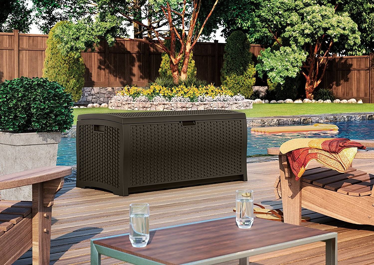 Suncast Dbw7300 Mocha Wicker Resin Deck Box 73-Gallon
