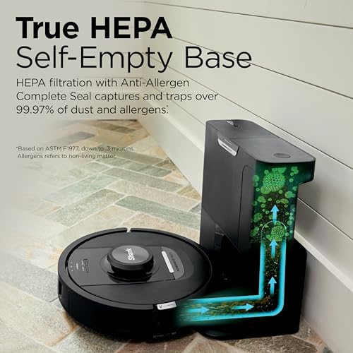Shark RV2820AE Detect Pro Self-Empty Robot Vacuum with Bagless, 60-day Capacity HEPA Base, 3 Detect & React Technologies, Auto Deep-Clean on Carpets and Hardfloors, NeverStuck Tech, Wi-Fi Black/Bronze