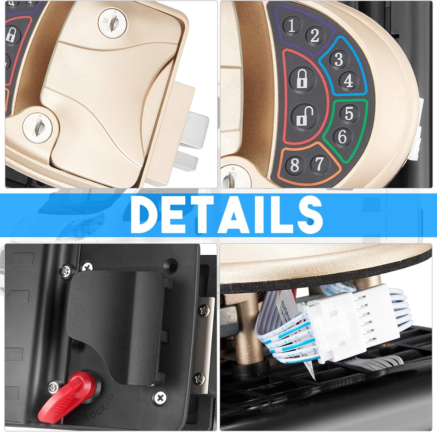 RV Door Lock Keyless Entry with Deadbolt, Zinc Alloy RV Door Latch with Two Wireless Remote Controllers, Handle Latch with Keypad & Fob 20m for RV Caravan Trailer Car Camper, RV Accessories