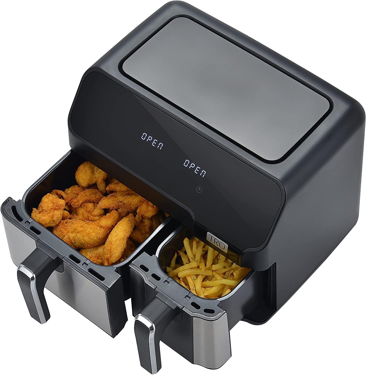 TRU Dual Zone Air Fryer, 9.0 Quarts, Temperature Control, Black and Stainless Steel