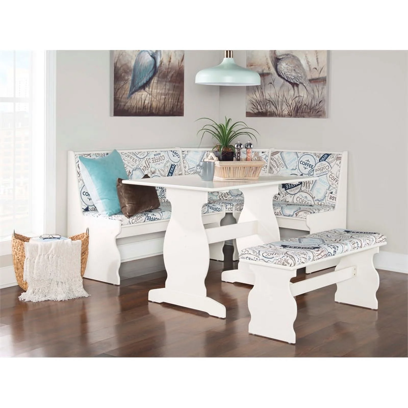 Linon Natasha Wood Corner Nook Dining Set in White