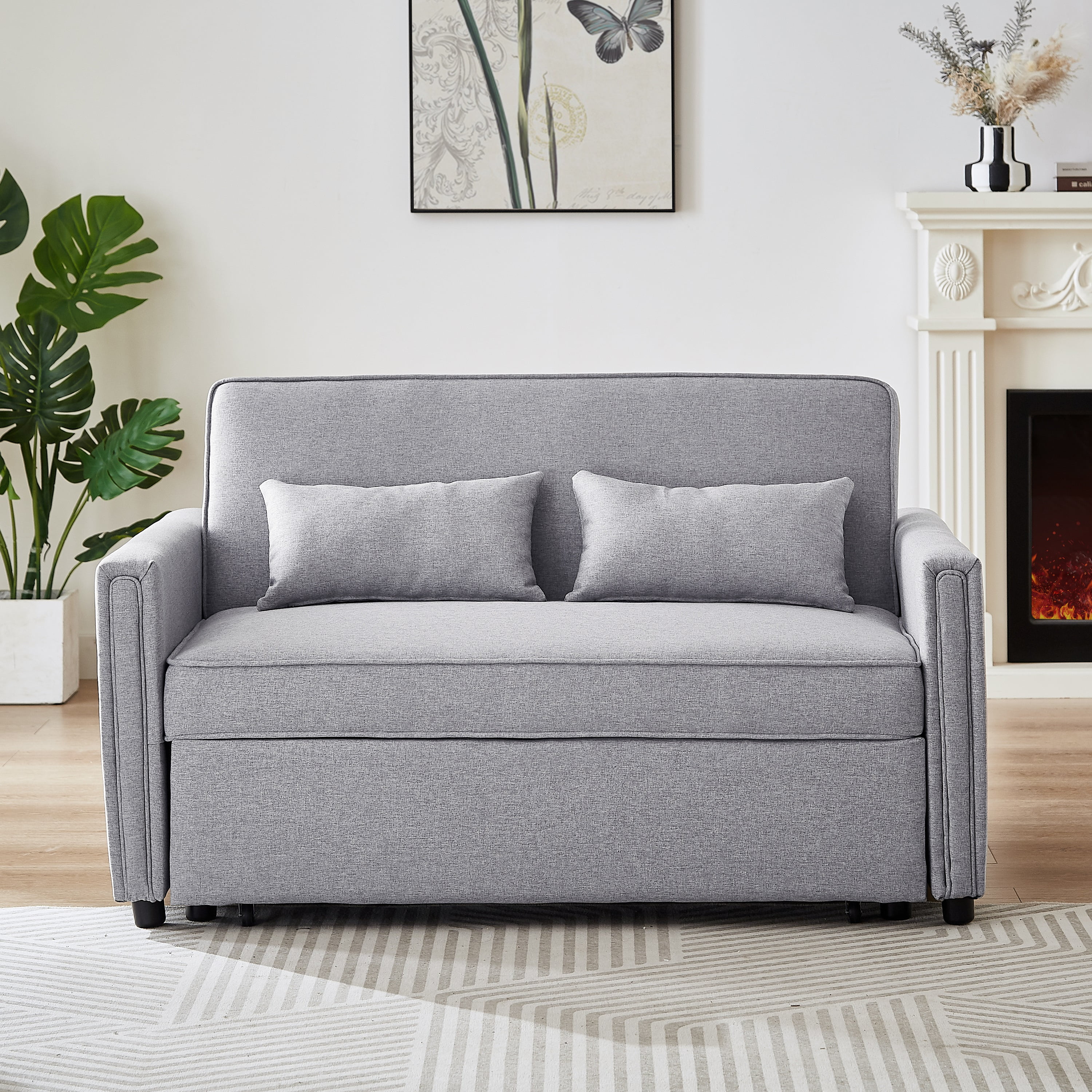 Momspeace Sleeper Sofa Bed, 54" Modern Sofa Couch 3 in 1 Convertible Pull Out Bed Loveseat For Living Room - Gray