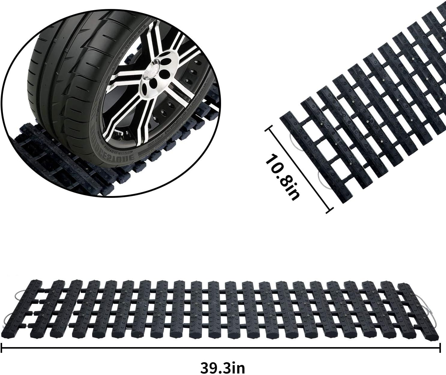Emergency Devices 2 pcs Tire Traction Mats 39.3 (L) x 10.8 (W) , Portable for Snow, Ice, Mud, and Sand Used to Car, Truck, Van or Fleet Vehicle(2PCS* 39in)
