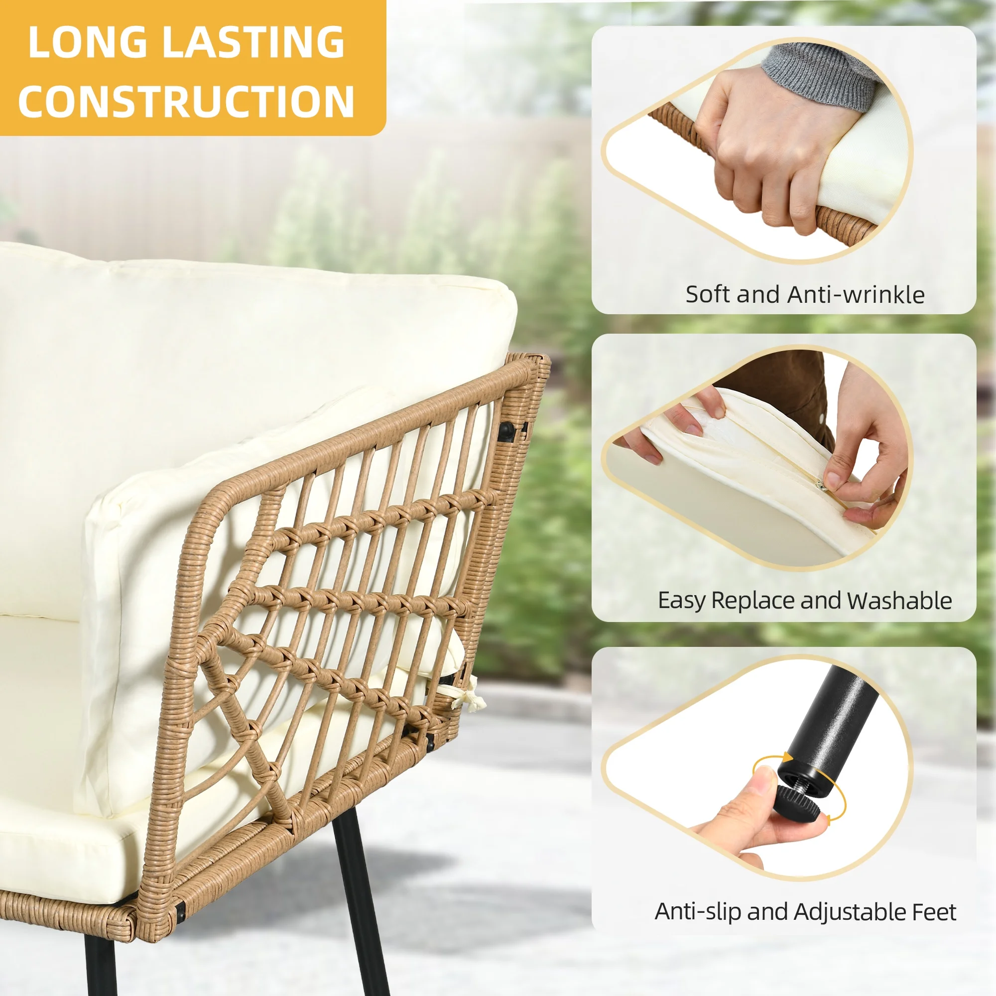 DWVO Patio Wicker Sofa set, Outdoor Boho Sectional Furniture L-Shaped Sofa with Beige Cushions and 2-tier PE Rattan Side Coffee Table - Beige