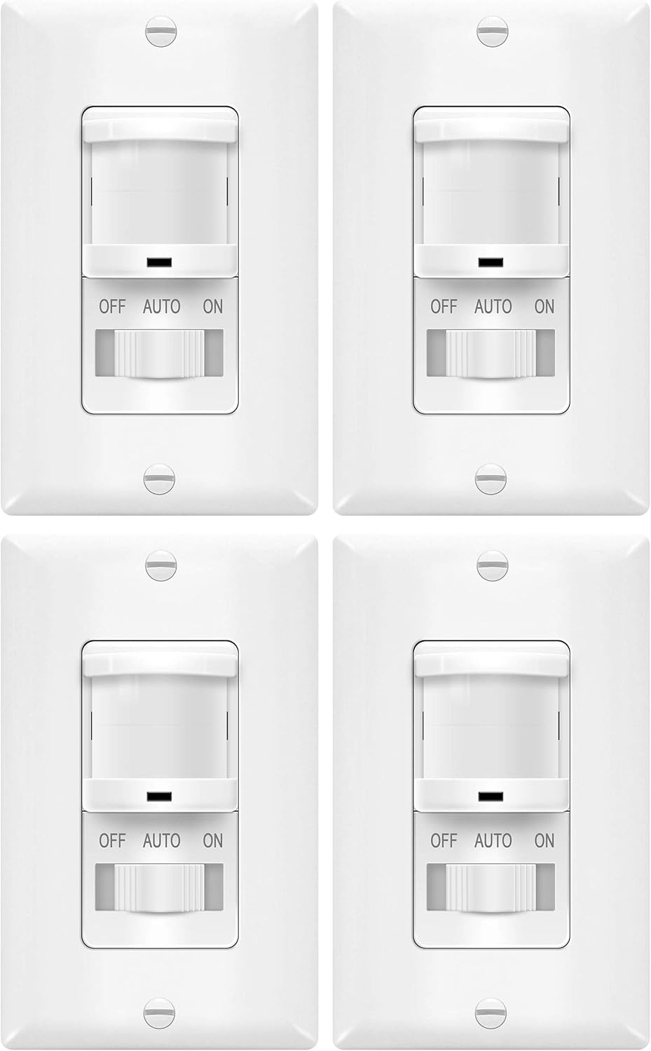 TOPGREENER in-Wall PIR Motion Sensor Light Switch, Occupancy Sensor Switch, On/Off Override, 4A, 500W, Single Pole, Neutral Wire Required, TSOS5, White, 4 Pack