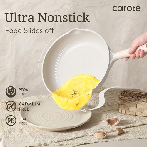 CAROTE 17pcs Pots and Pans Set Non Stick, Kitchen Cookware Sets, Easy to Clean Kitchen Induction Pots and Pans, Pot and Pan Sets for Cooking, Cream White