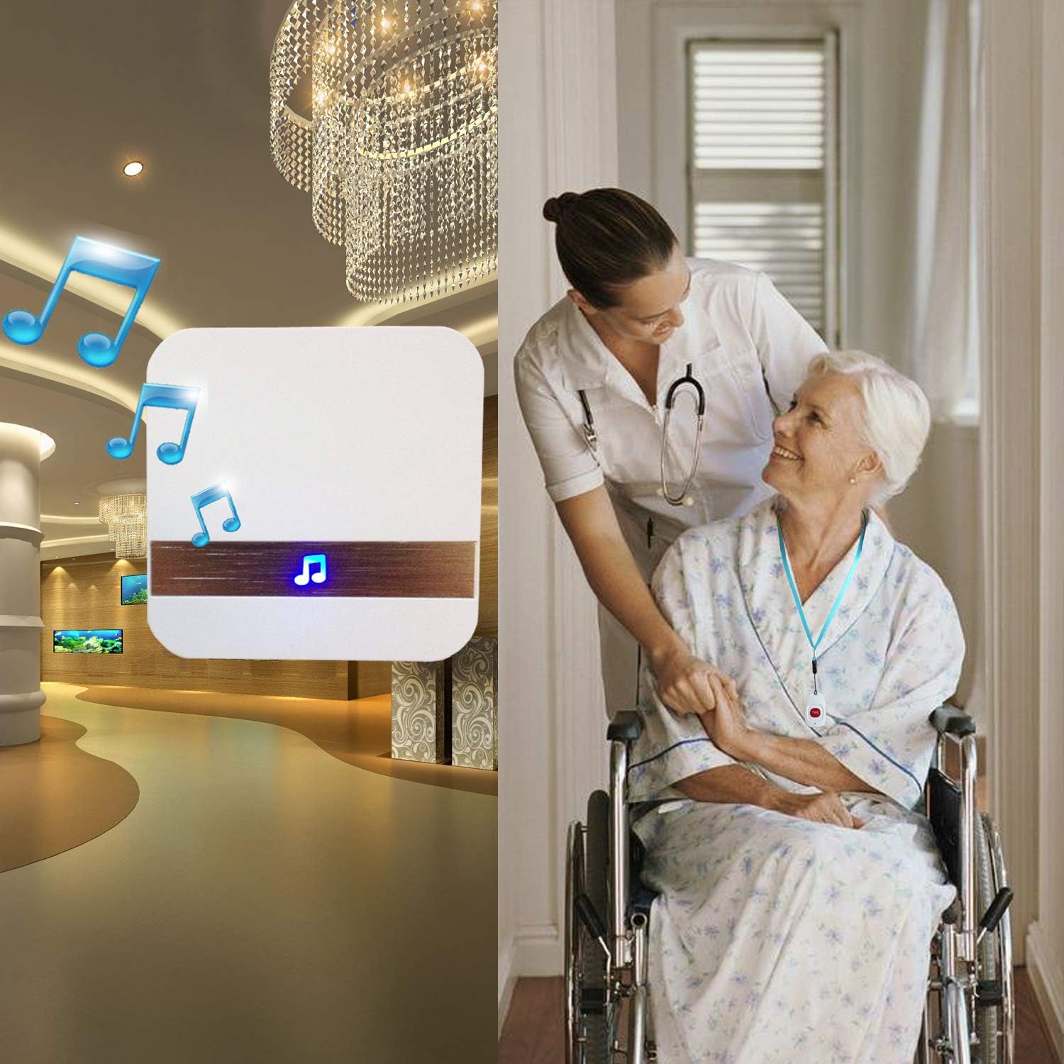 Caregiver Pager Wireless Life Alert Systems for Seniors IP55 Waterproof, Fall Alert Devices for Elderly, Panic Buttons with Necklace (3 Call Buttons + 3 Receivers)
