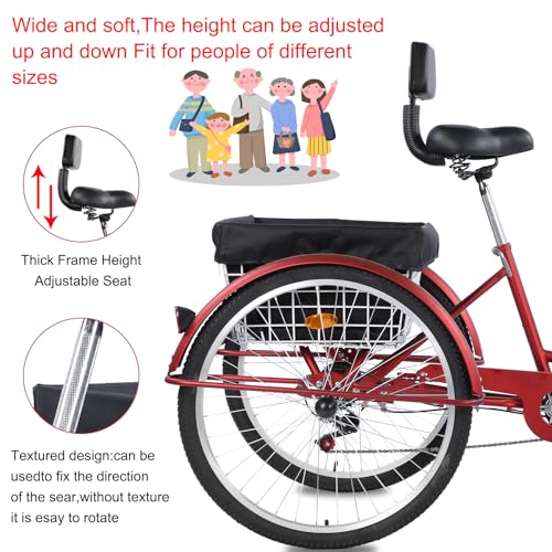 Versatile 24/26-Inch 3-Wheel Adult Tricycle with 7-Speed Gearing and Spacious Basket for Comfortable Riding and Storage for Recreation, Shopping, Picnics