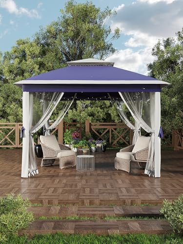 11x11 Pop Up Gazebo Tent with Mosquito Netting, Outdoor Canopy Shelter Easy Setup, Water & UV Resistant - Khaki
