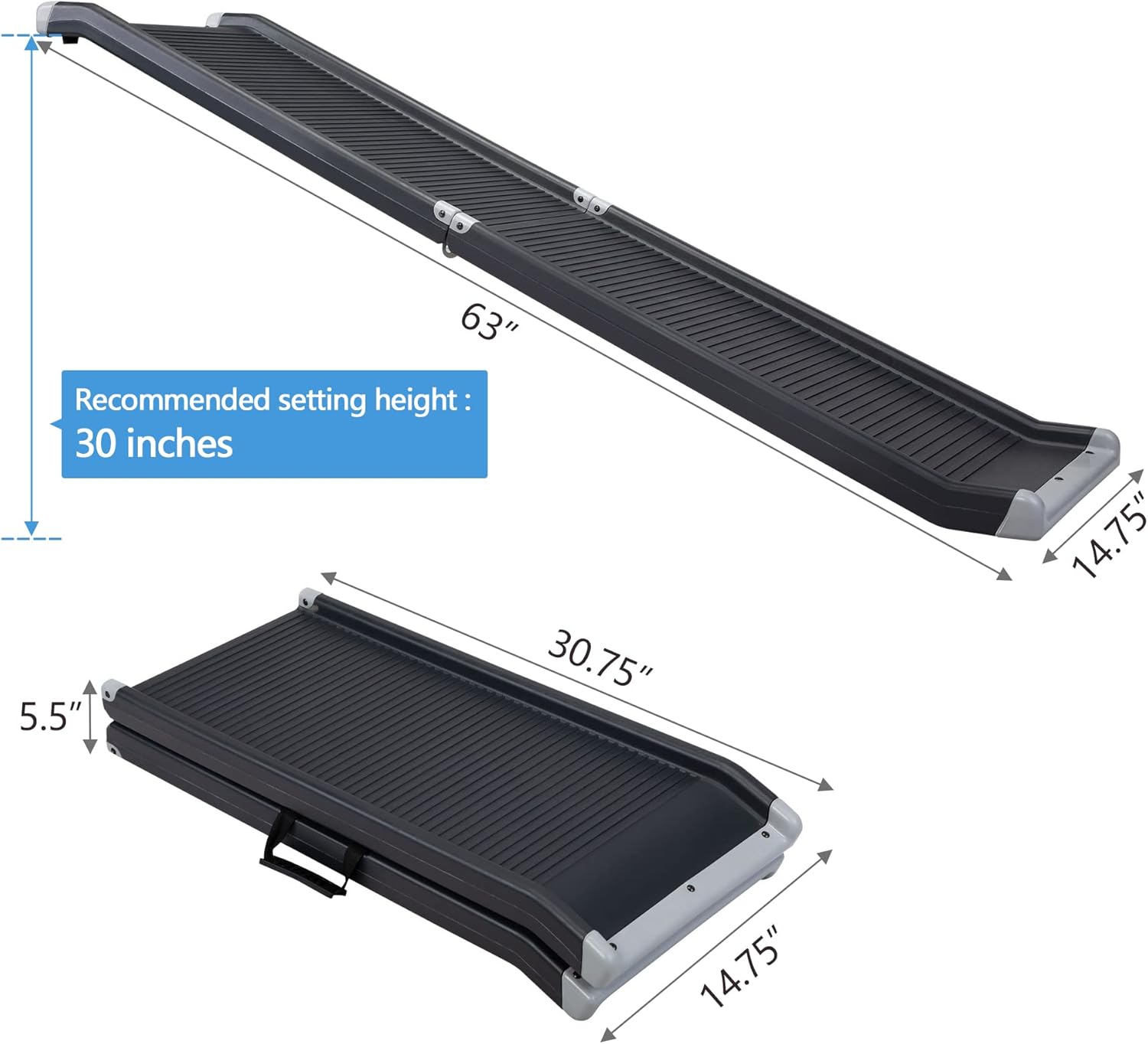 62”L Heavy Duty Portable Folding Dog Ramps for Large Dogs SUV, Truck Car Ramp Stairs Step Ladder for Pet, Non-Slip Design for Pool Boat