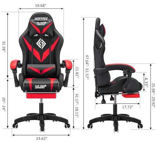 HOFFREE Gaming Chair Massage with Bluetooth Speakers and Led Lights Ergonomic Computer Gaming Chair with Footrest RGB Video Game Chair with High Back Lumbar Support Blue and Black