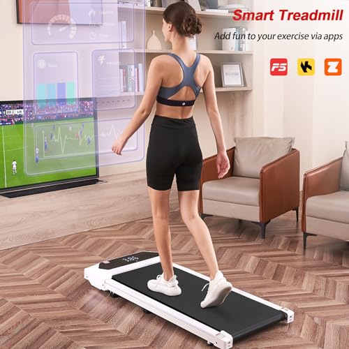 Walking Pad, Under Desk Treadmill, Walking Pad Treadmill for Home Office, 2.25HP Portable Treadmill with 220lb Capacity, Walking treadmill with Remote Control/App Control LED Display