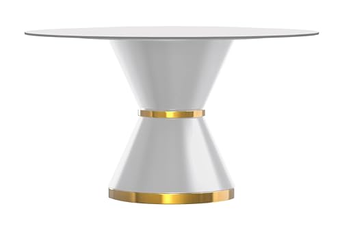 LeisureMod Modern Dining Table with a Round Glass or Sintered Stone Tabletop in White Steel Seats 6-10 for Home and Kitchen Qorvus Collection, 60" Wide, Black