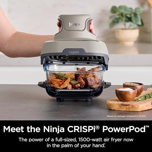 Ninja Crispi Air Fryer, Microwave, Freezer & Dishwasher Safe, Non Toxic Glass Portable Cooking System, 4 QT & 6 Cup Glass Containers with Storage Lids, Easy Meals, Air Fry, Bake, Green, FN101SG