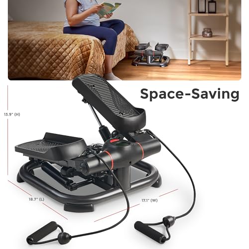 Sunny Health & Fitness 2-in-1 Premium Power Stepper with Resistance Bands, Low-Impact Cardio, Space-Saving, Height-Adjustable, and Optional SunnyFit® App Enhanced Bluetooth Connectivity