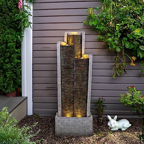 Water Fountain Outdoor Garden Fountains - 39.3"H Modern Cascading Floor-Standing Indoor Waterfall Fountain with Led Lights and Pump Water Fountains Indoor for Office, Houses, Garden, Patio