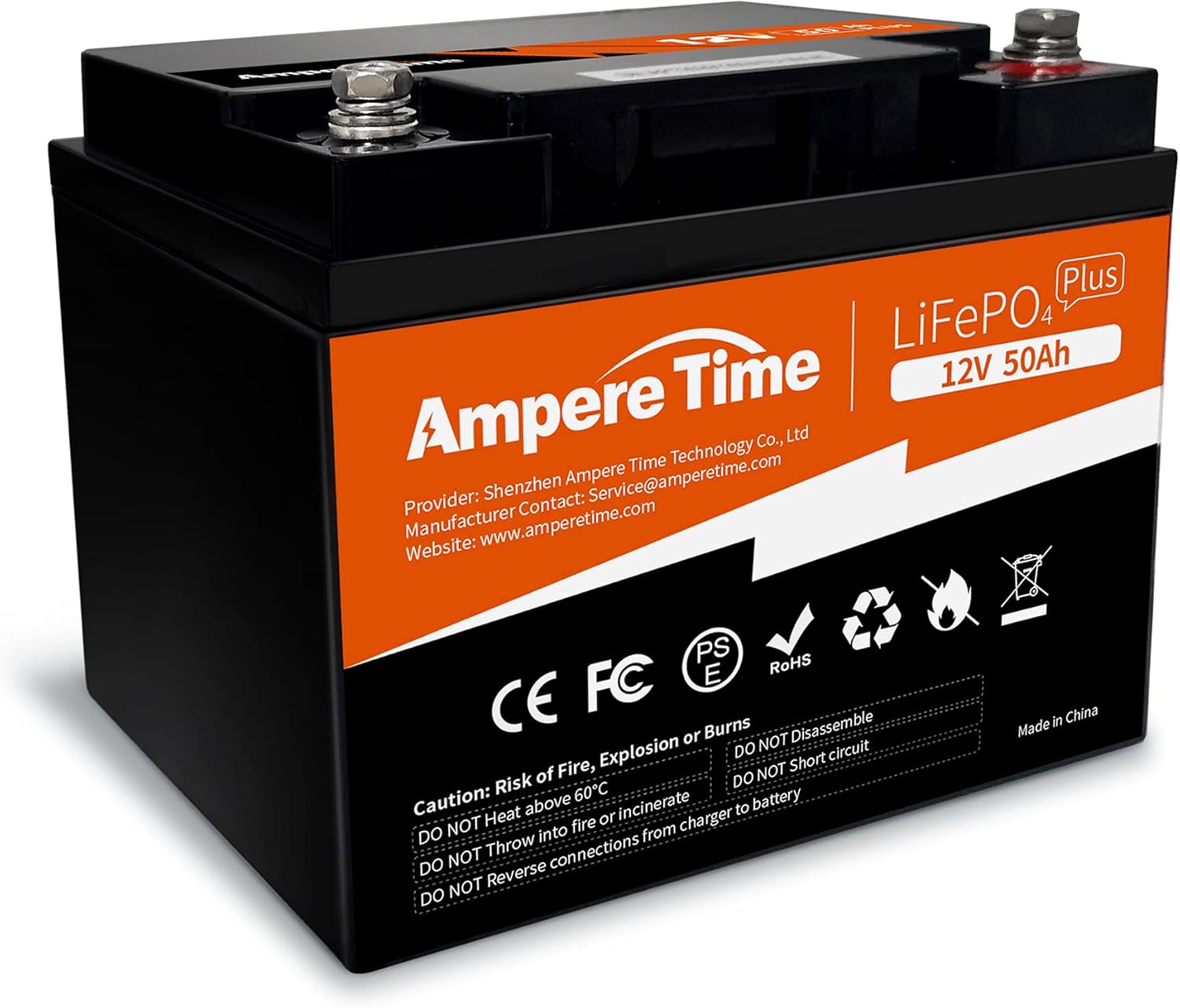 Ampere Time 12V 50Ah Lithium LiFePO4 Battery, Ideal Replacement for?12V 100Ah AGM SLA Battery, More Efficient Output & Much Lighter, 4000+ Cycles, Perfect for Boat, Security Devices, Camping, etc.