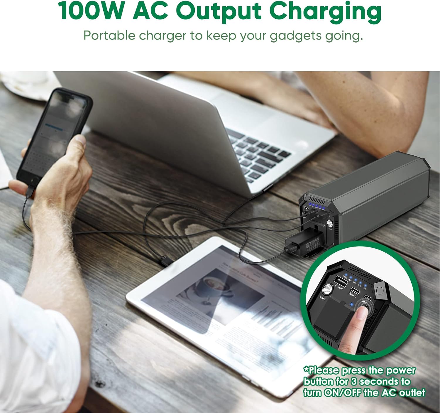 Portable Laptop Power Bank with AC Outlet,31200mAh/100W, Travel Laptop Charger,USB Dual- Output Battery,Compatible with Mobile Phone,MacBook,Game Player for Outdoor Battery Backup Power