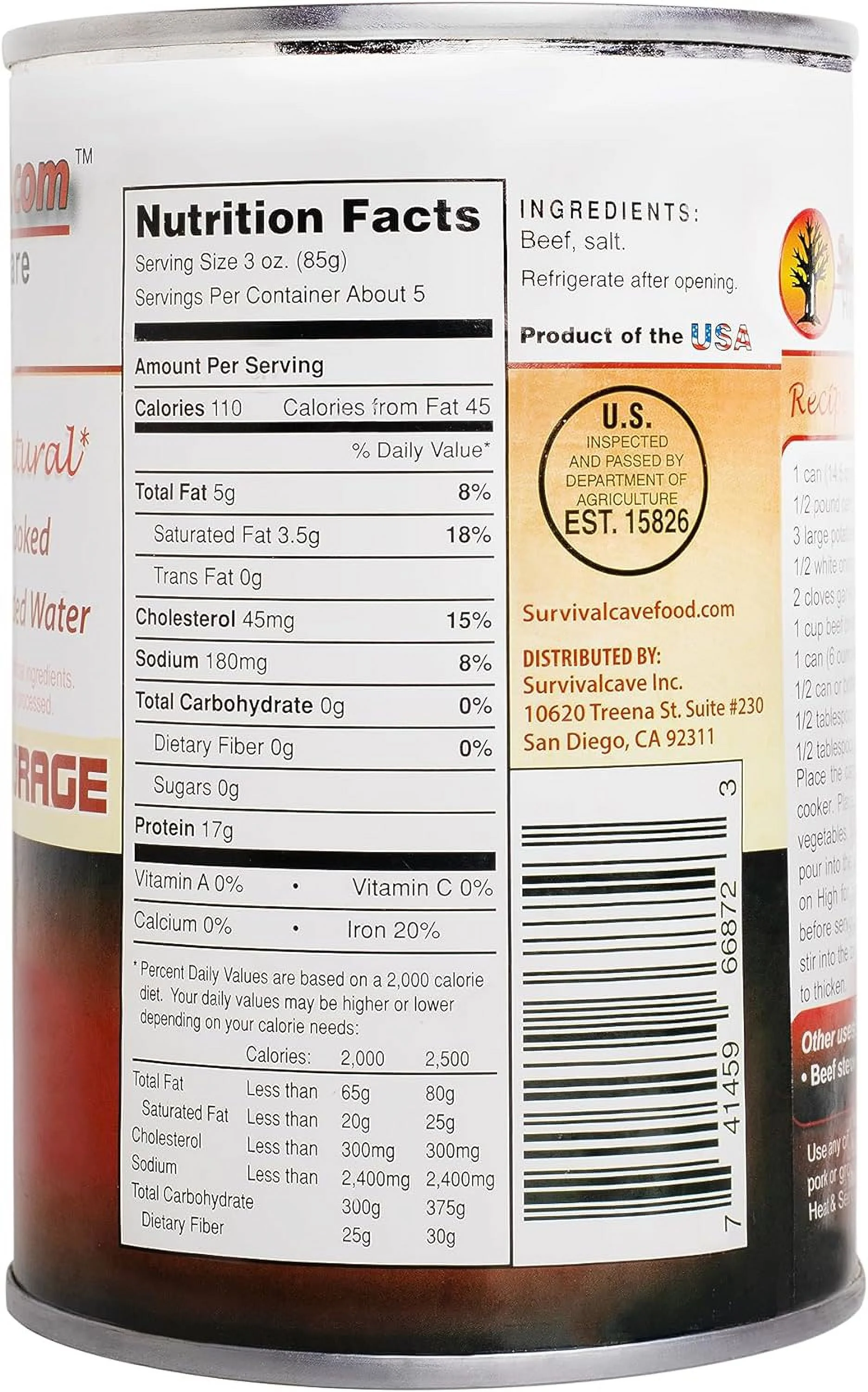 12 - 14.5oz Cans of Canned Meat (BEEF) Long Term Food Storage -Survival Cave