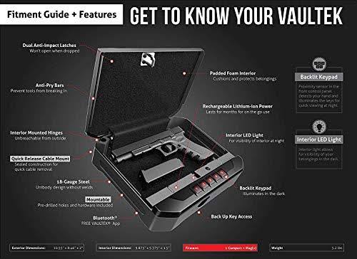Vaultek Essential Series Quick Access Portable Safe Auto Open Lid Rechargeable Lithium-Ion Battery (SE20 (Slider Safe))