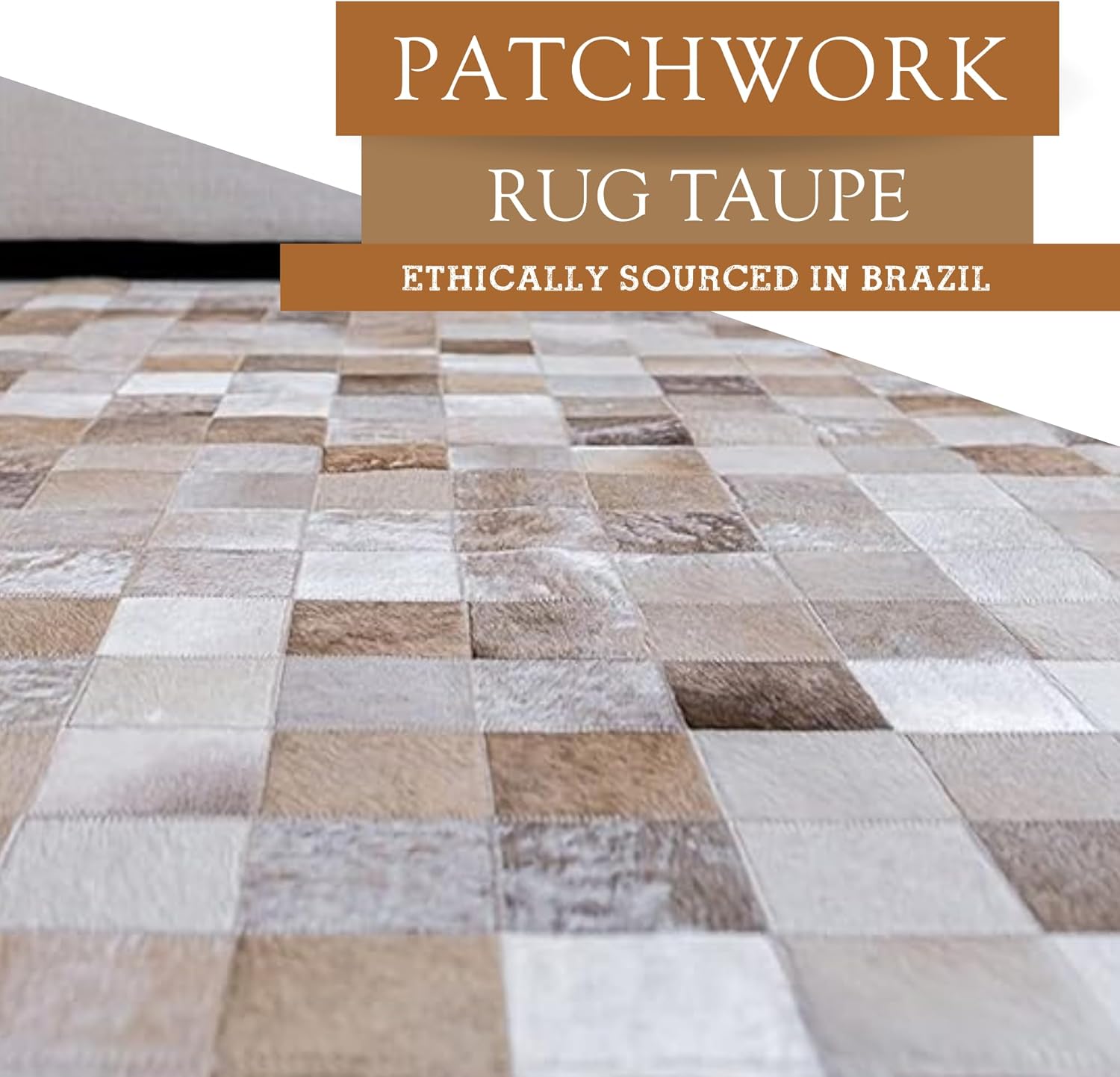 Sunshine Cowhides 100% Genuine Patchwork Cowhide Rug - Taupe-Champagne, Mosaic Design, Modern Animal Hide Rugs for Living Room, Office or Kitchen Area - Decorative Indoor Carpet - Medium (4x6 Ft.)