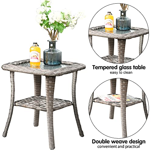 ovios 2 Pieces Patio Rocking Chairs Set, Outdoor Wicker Rattan Chairs of 2 with Comfortable Cushions and Deep Seat for Porch Garden Deck, Denim Blue