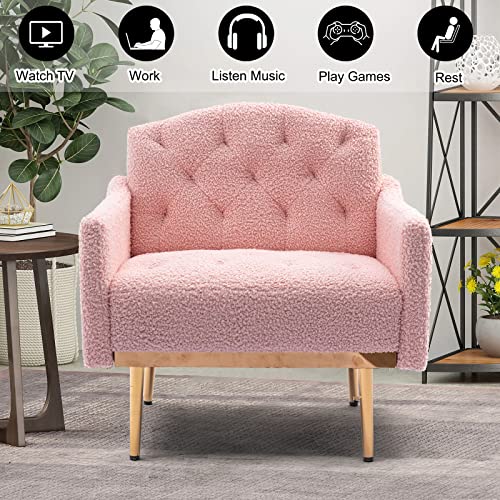 SSLine Upholstered Modern Velvet Accent Chair,Button Tufted Single Sofa Chair with Arms and Golden Finished Metal Legs,Mid-Century Armchairs for Living Room Bedroom Home Office Guest Areas(Rose Red)