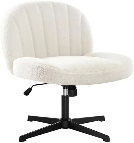 HBBOOMLIFE Armless Office Desk Chair No Wheels Ergonomic Criss Cross Legged Computer Chair with Fabric Padded  Height Adjustable Wide Seat Vanity Chair Mid Back Task Chair for Home  Bedro