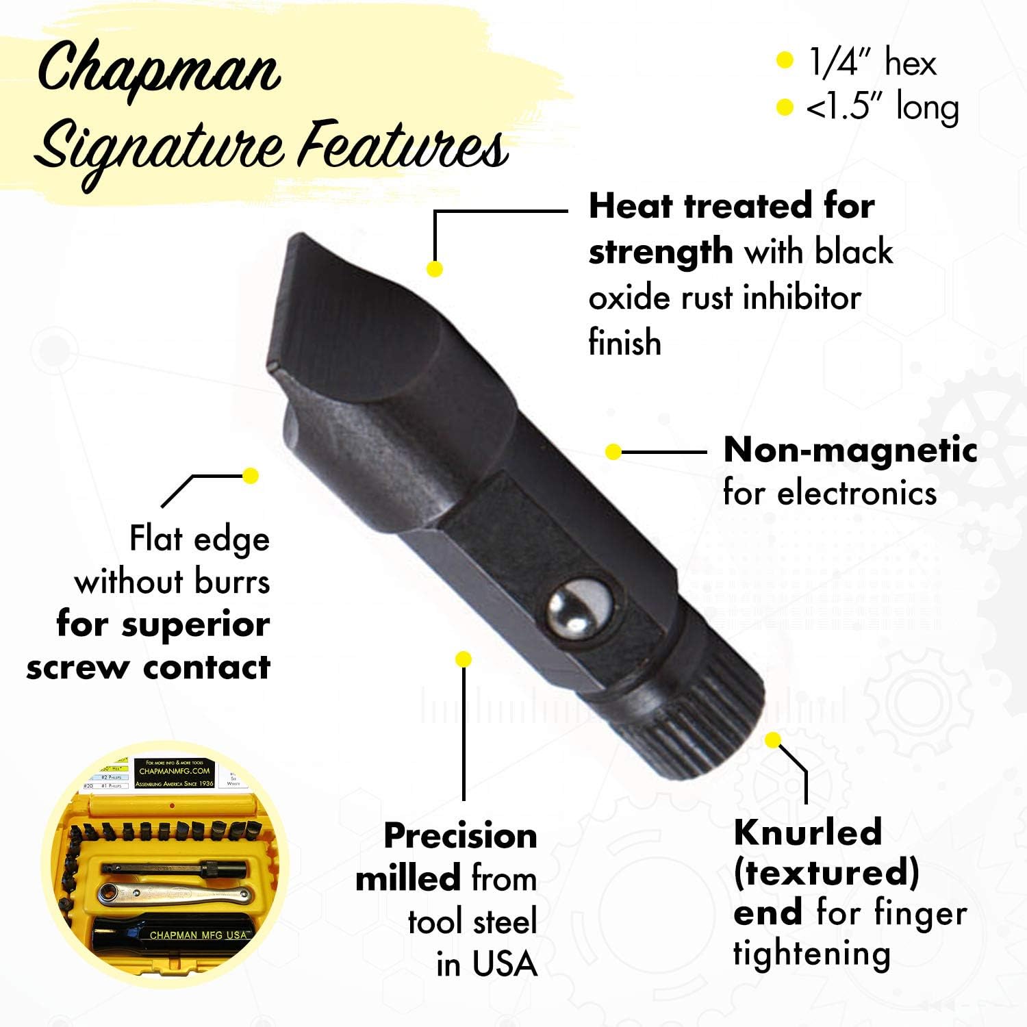 Chapman MFG 7331 All-Purpose Standard Screwdriver Set - Includes Phillips, SAE Allen Hex & Slotted/Flathead Bits, Complete Set Offers 24 USA Made Insert Bits + Mini Ratchet Hand Tool (Desert Tan Case)