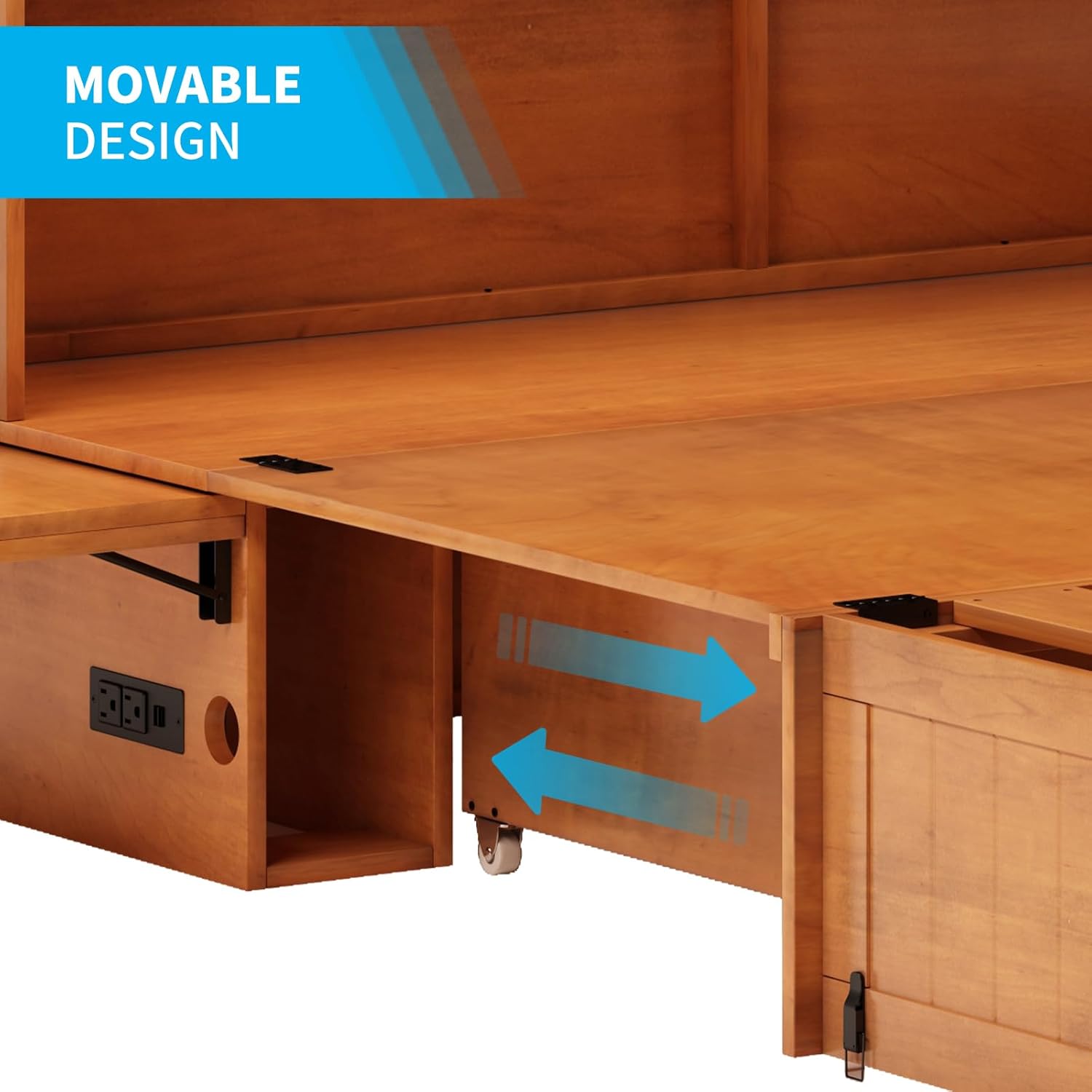 MUZZ Queen Size Cabinet Murphy Bed, Murphy Bed with Foldable Foam Mattress, Space-Saving Cube Murphy Bed with Charging Station and Large Storage Drawer (Cherry)
