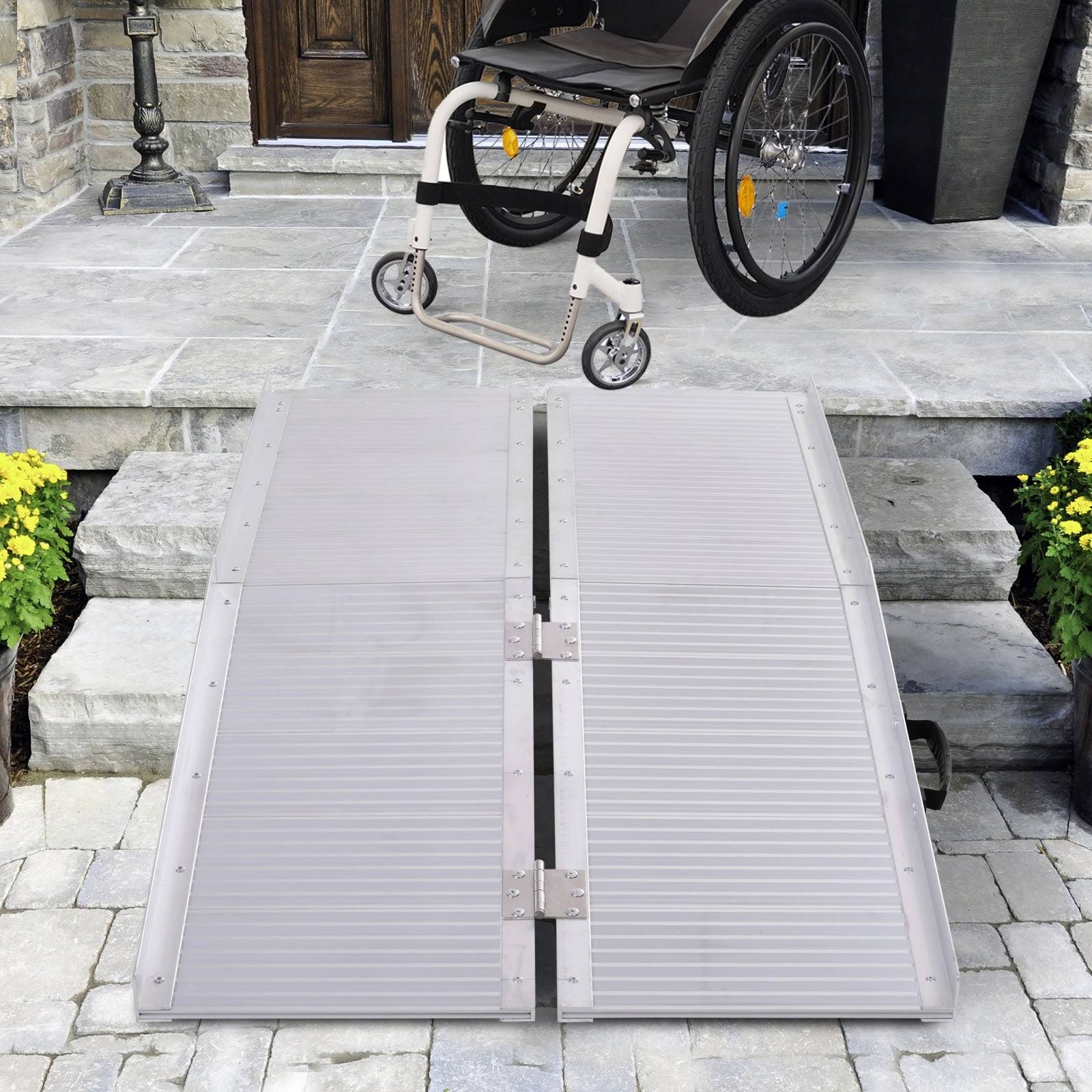 HOMCOM Aluminum Foldable Lightweight Ramp with Side Walls and Carry Handle for Wheelchair Mobility Assistance - 5&