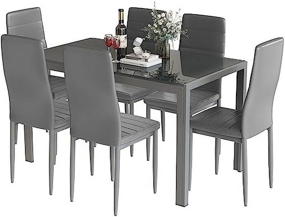 TJUNBOLIFE Dining Table Sets for 4  5 Piece Faux Marble Kitchen Table and Chairs Set for 4 Person  47" Modern Dining Table and PU Leather Chairs Modern Dining Room Sets for Small Dine