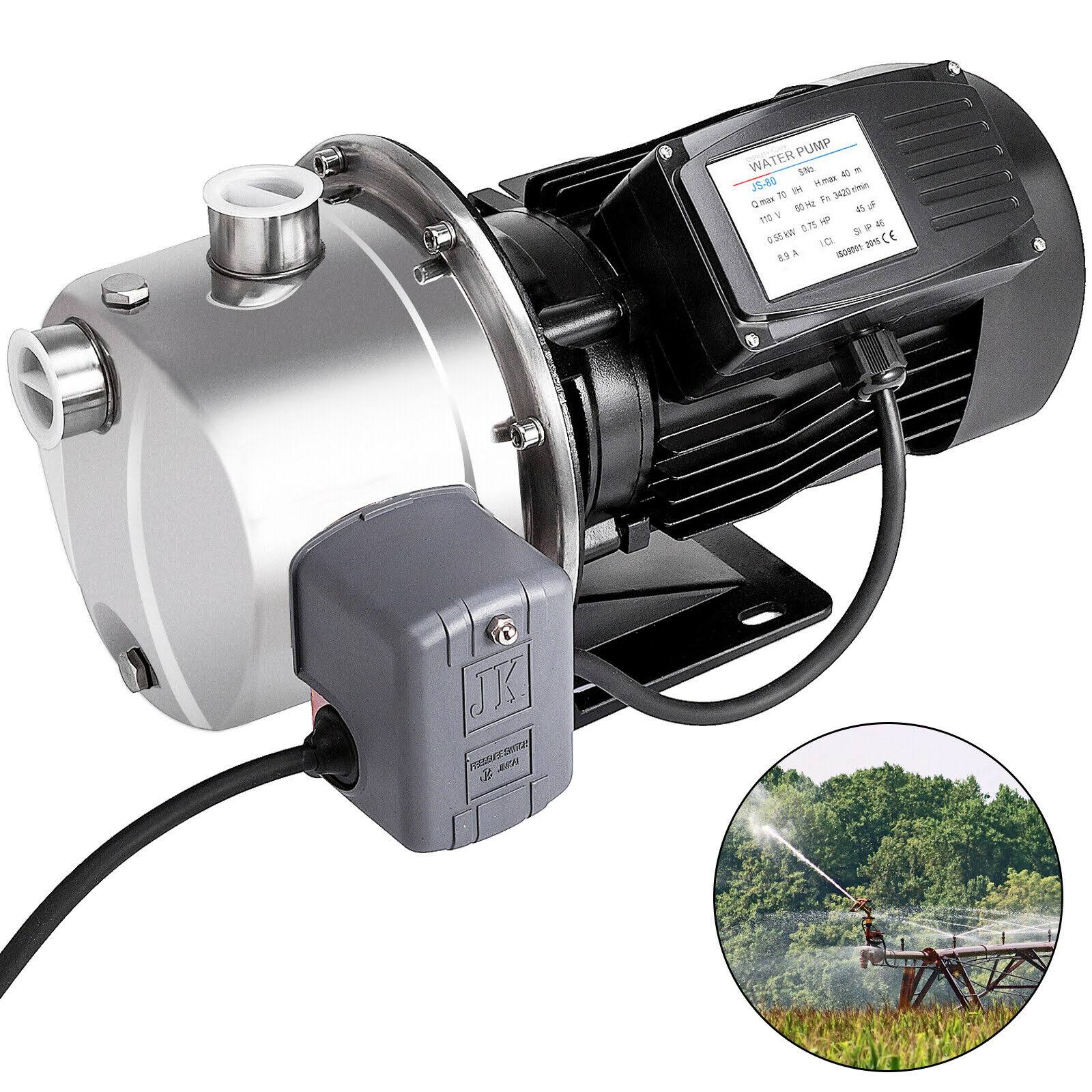 0.75hp 70 L/H Shallow Well Jet Pump w/Pressure Switch Stainless 3/4 HP Water