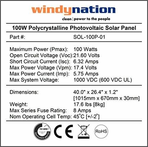 WindyNation 100 Watt Solar Panel Off-Grid RV Boat Kit with LCD PWM Charge Controller + Solar Cable + MC4 Connectors + Mounting B