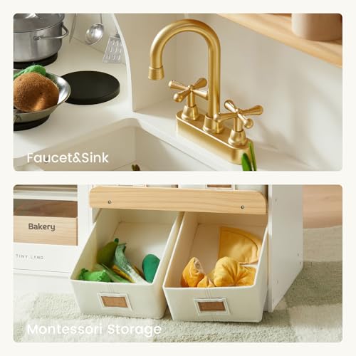 Tiny Land Play Kitchen for Kids with Enhanced Storage – Modern Toddler Kitchen Playset with Stove, Sink & Accessories, Organized Wooden Toy Kitchen, Ideal for Toddlers