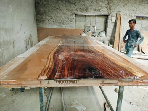 Rustic Natural Wood Crystal Clear River Epoxy Resin Dining Table Live Edge Table Conference Table Console Table Hallway Table Kitchen Table Patio Table End Table (30 Inches Tall, 120 x 36 Inches)