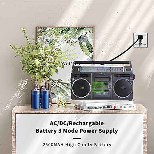 Audiocrazy Retro Boombox Cassette Player AM/FM Shortwave Radio, Portable Cassette Tape Player Recorder, Wireless Streaming, USB/Micro SD Slots Guitar/Aux in, Convert Cassettes to USB Classic 80s Style