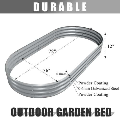 8 Pack 6x3x1FT Galvanized Raised Garden Bed Kit Oval Metal Ground Planter Box Outdoor Bottomless Planter Raised Beds for Vegetables Flowers Herbs Fruits, Gray