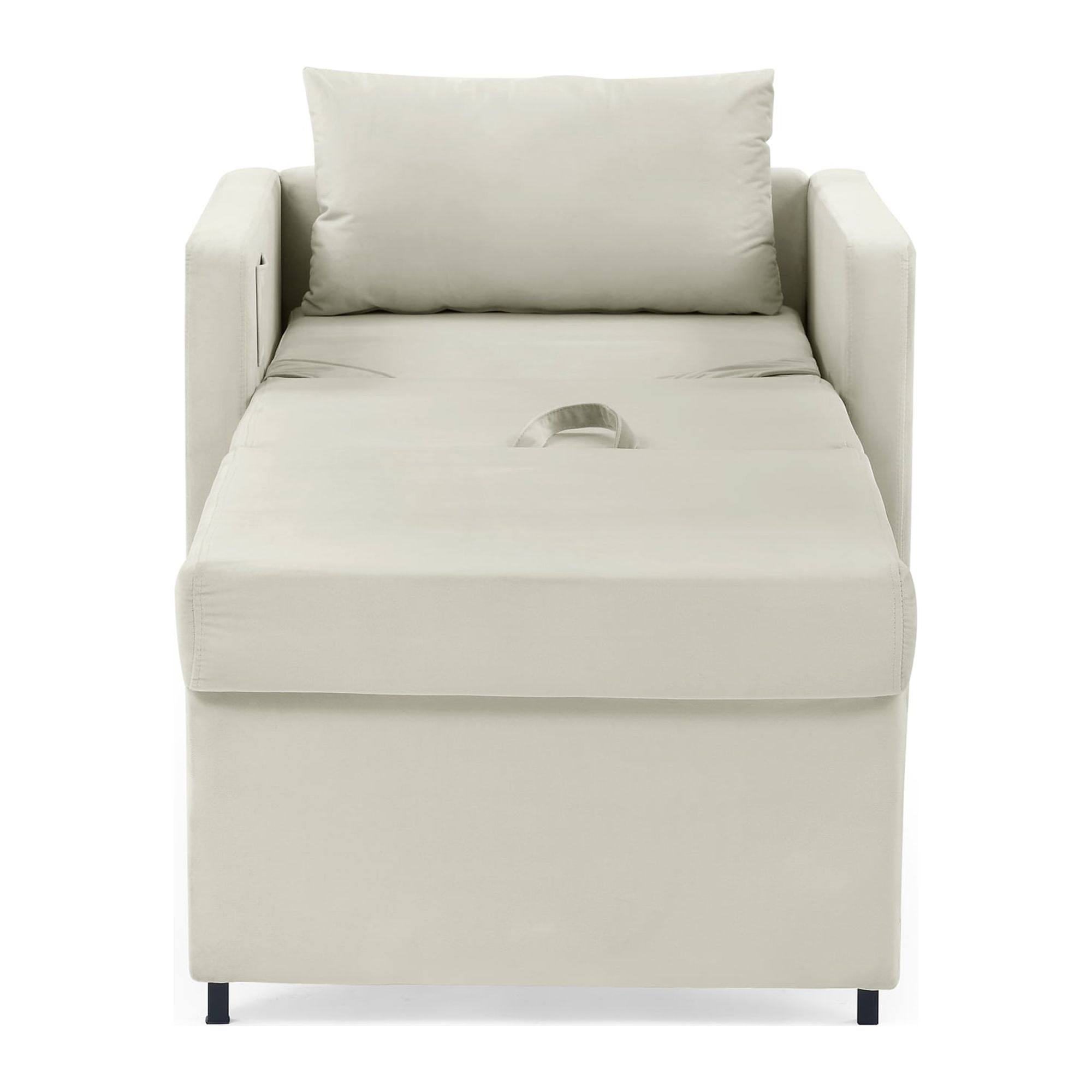 Sofa Bed Chair 2-in-1 Convertible Chair Bed, Lounger Sleeper Chair for Small Space with One Pillow, Beige Velvet