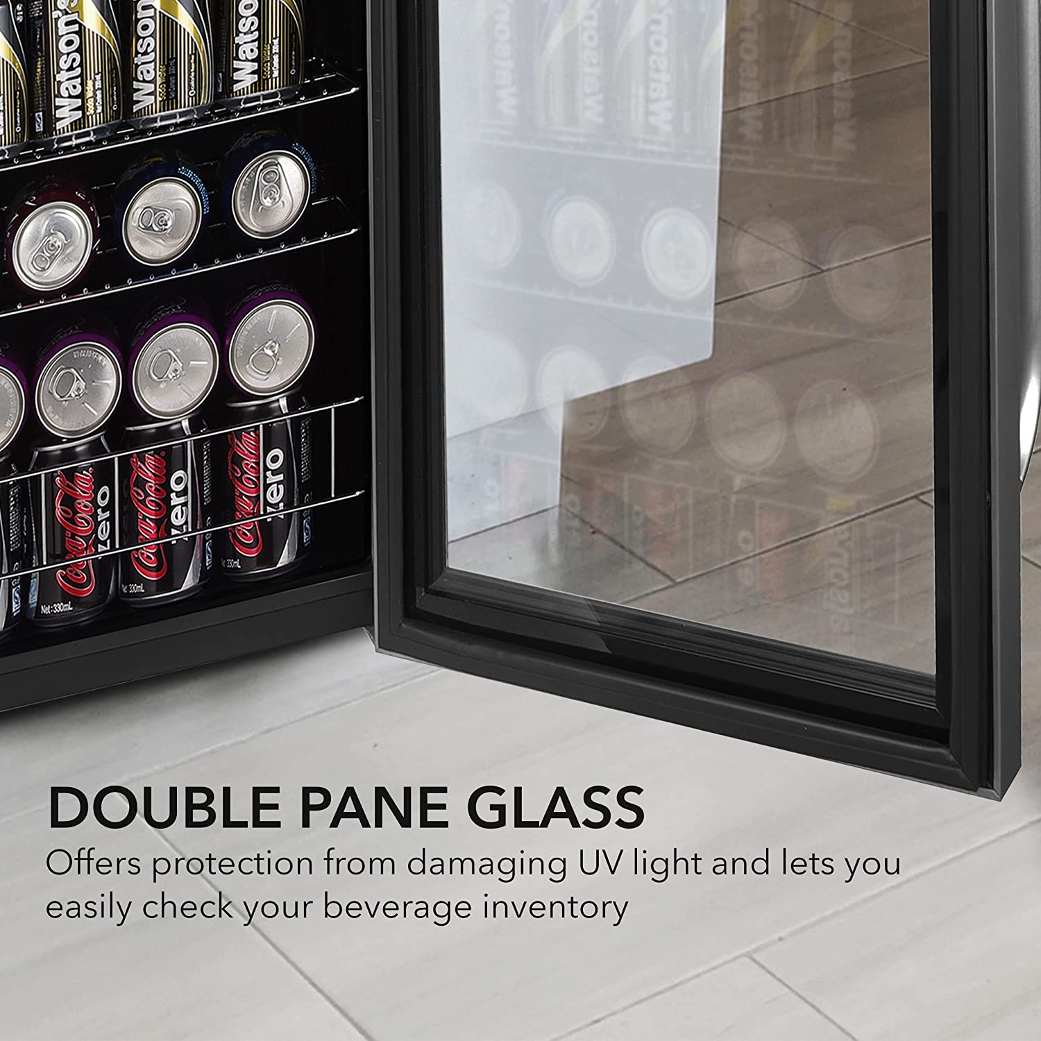 YONG BR-1211DS Beverage Refrigerator and Cooler, Mini Fridge with Glass Door, Lock, Digital Control and Internal Fan, 3.4 cu. ft, Stainless Steel