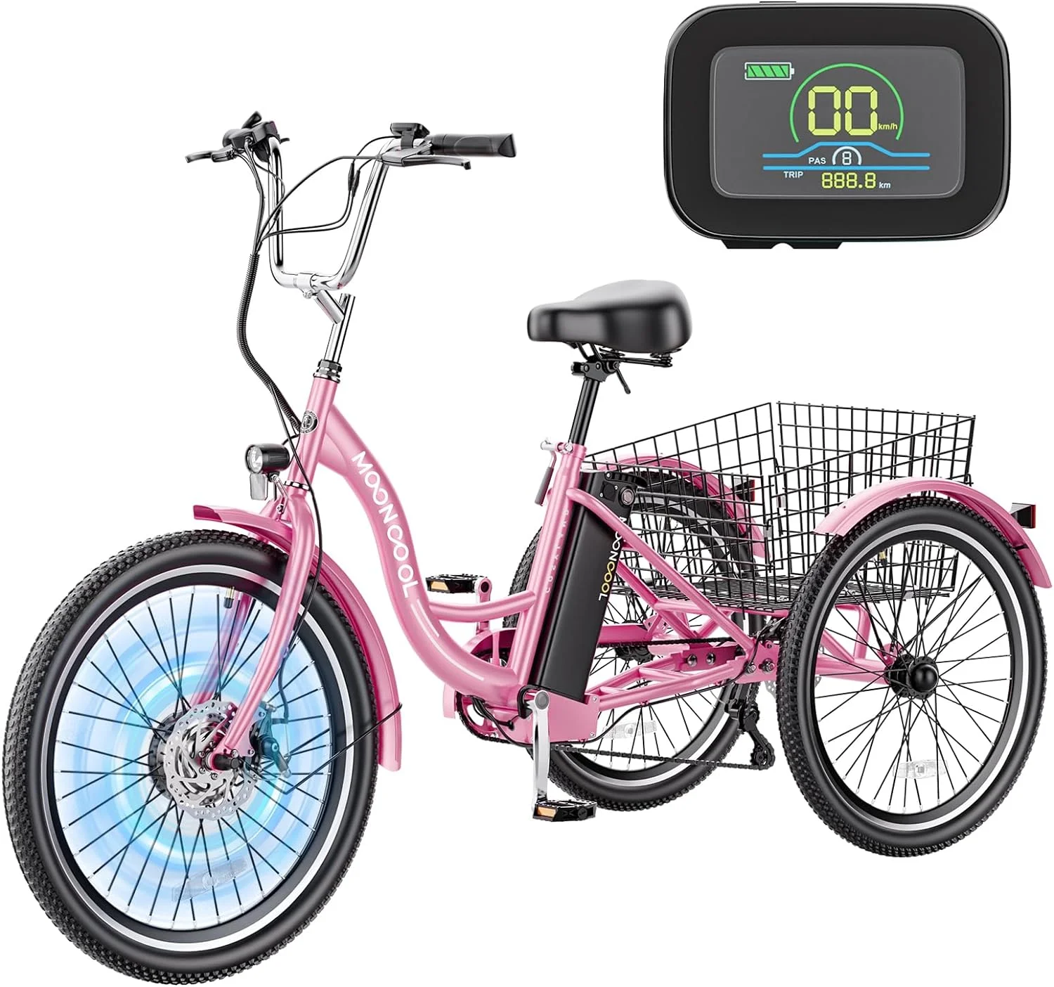 Lilypelle 24" 26" 3 Wheel Electric Tricycle for Adults, 350W 36V 14.5Ah 7 Speeds Motorized Electric Trike Three Wheel Electric Bikes Bicycle with Large Basket for Women Men