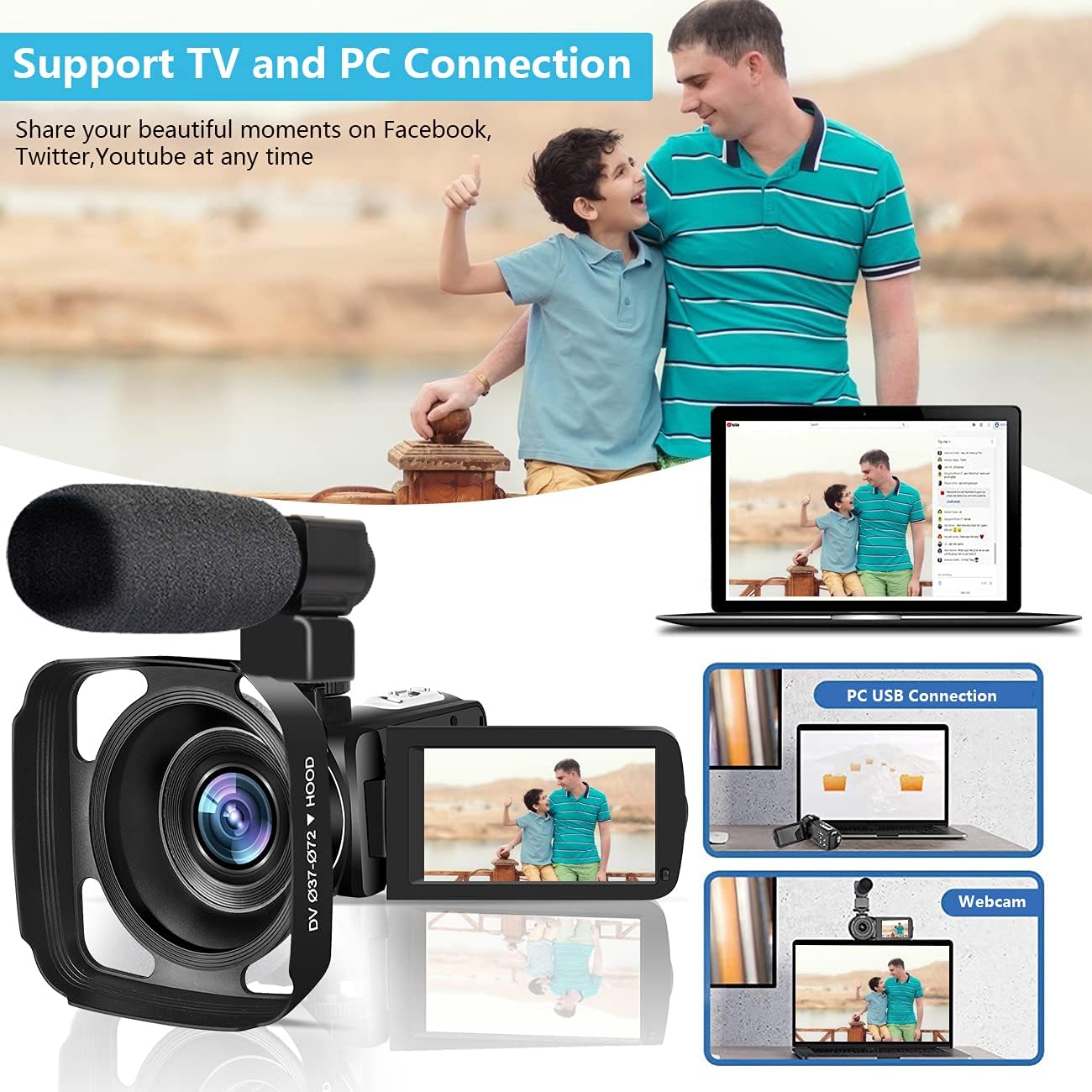 4K Video Camera Camcorder Ultra HD 56MP Wi-Fi YouTube Vlogging Camera 18X Zoom 3.0 Inch Touch Screen Digital Camera Recorder with Microphone IR Night Vision Vlog Cameras