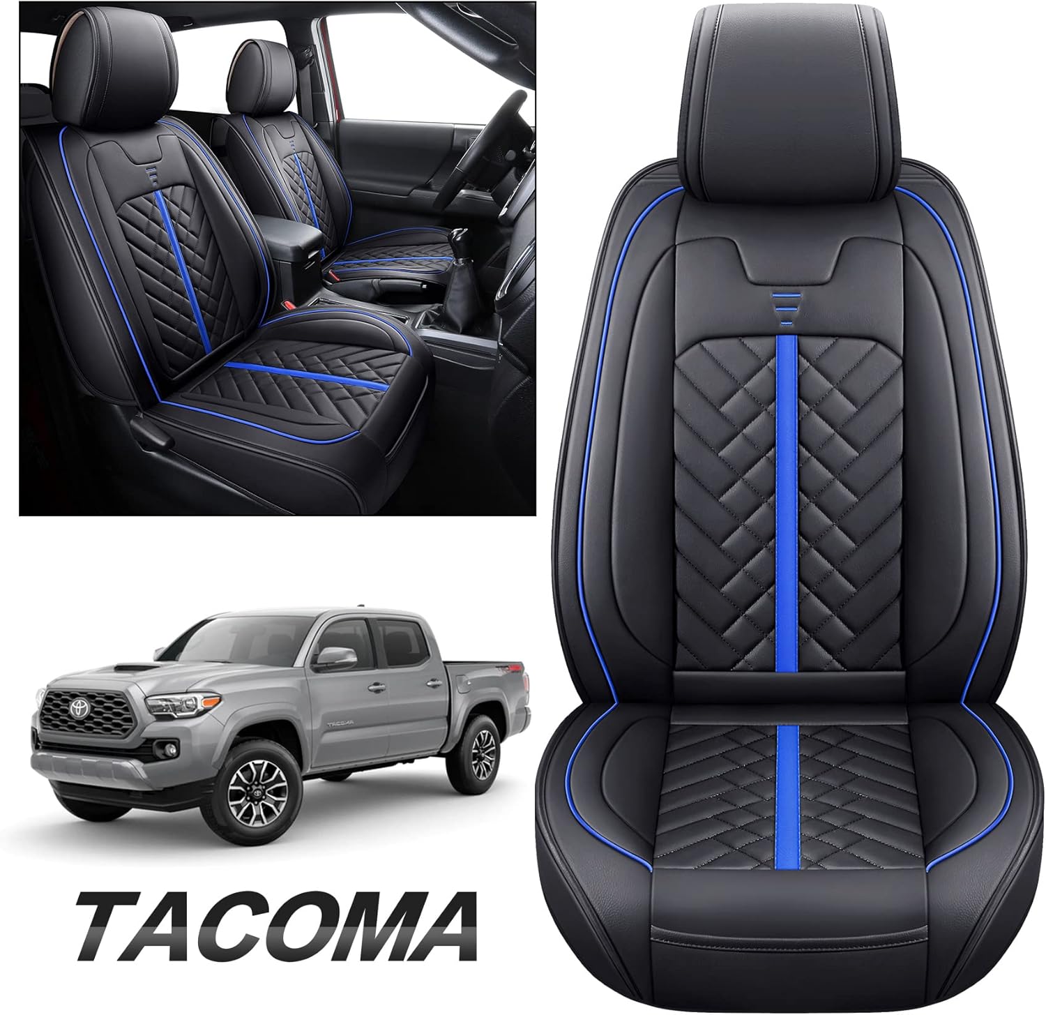 Tomatoman Toyota Tacoma Seat Covers Fit for 2005-2022 Crew Double Cab TRD Off-Road Pro Limited Trail Edition SR5 V6 Pickup Truck Compatible Airbags Car Cushions(Full Set/Black-White)