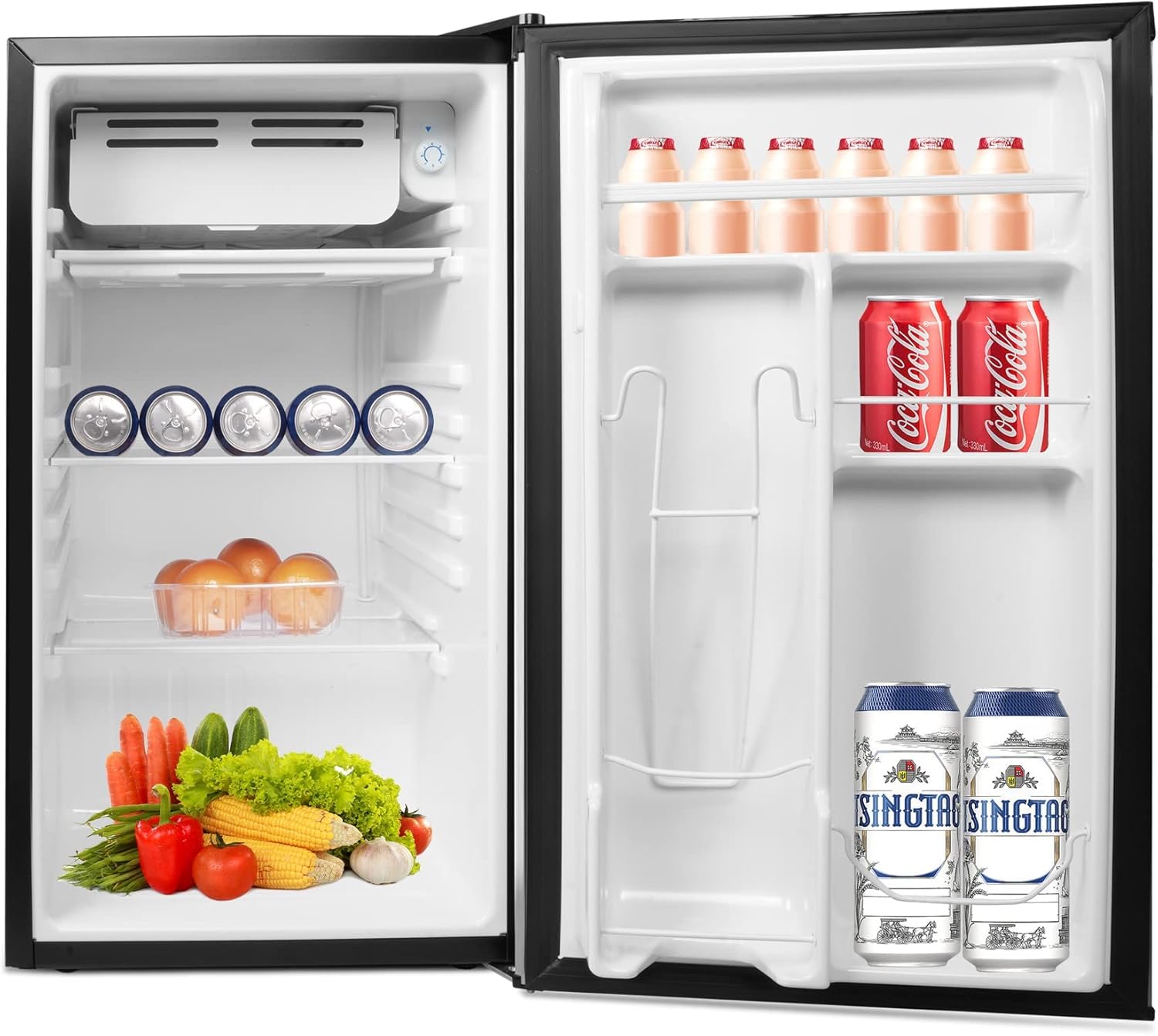 3.2 Cu.Ft. Mini Fridge with Freezer, Compact Refrigerator with Reversible Door, Adjustable Legs, Adjustable Thermostat Control, Small Fridge Perfect for Home/Dorm/Office/Apartment